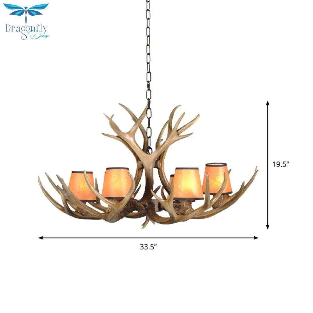 Cone Resin Pendant Lighting Traditional 3/5/6 - Bulb Living Room Chandelier Light With Deer Antler