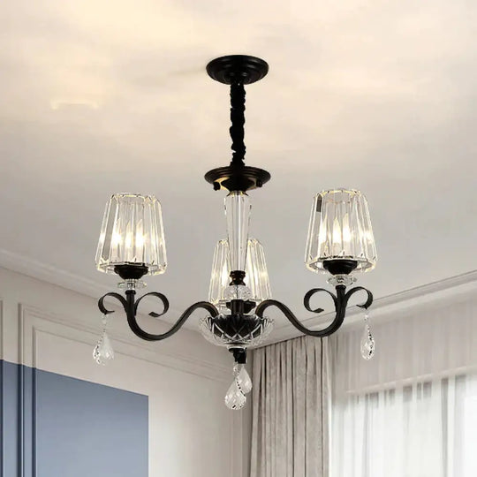 Cone Shade Hotel Ceiling Chandelier Retro Prismatic Crystal 3/6 - Light Black Drop Pendant With