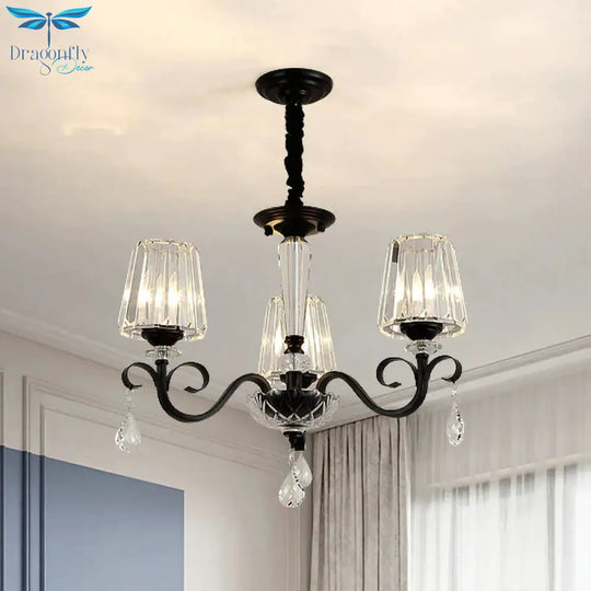 Cone Shade Hotel Ceiling Chandelier Retro Prismatic Crystal 3/6 - Light Black Drop Pendant With