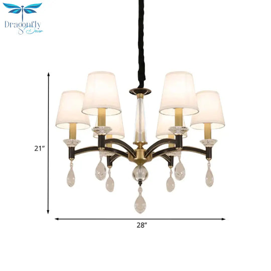 Conical Fabric Hanging Chandelier Vintage 6 - Bulb Dining Room Pendant Light Fixture In White With