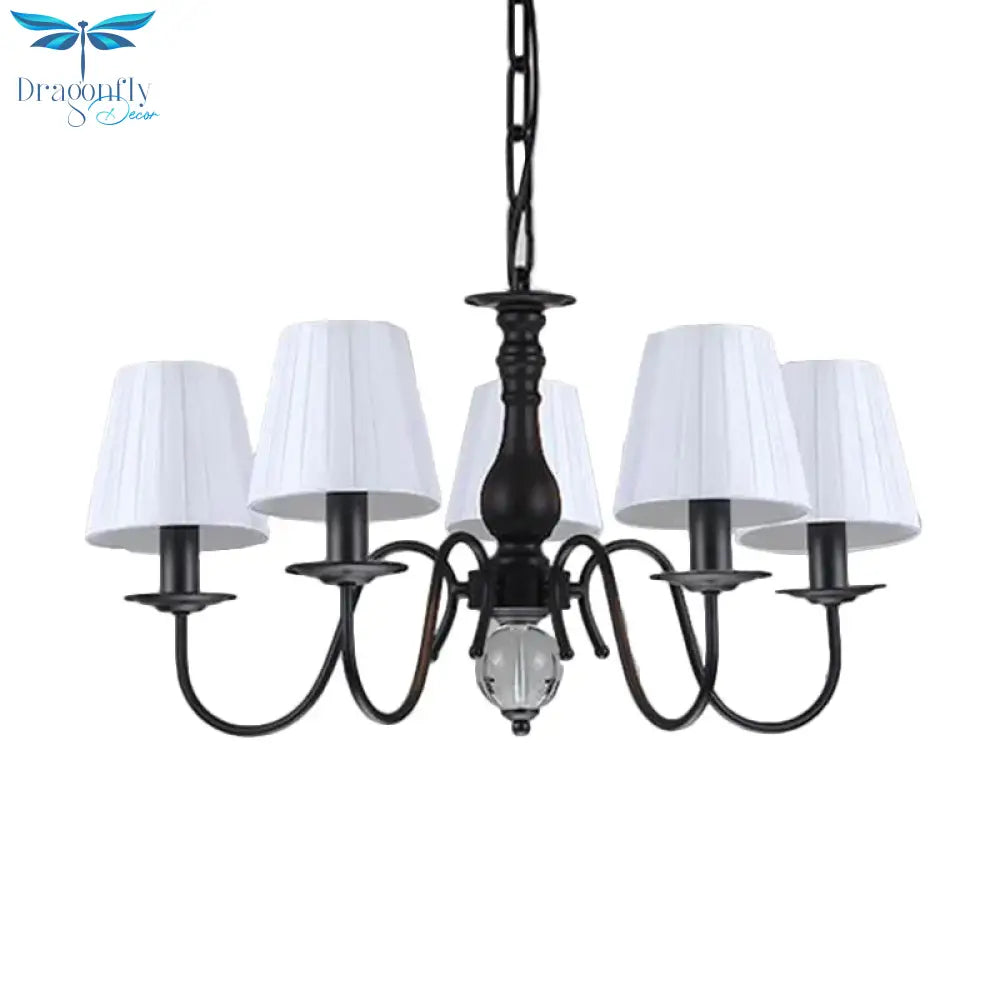 Conical Living Room Pendant Chandelier Traditional Fabric 3/5/6 Lights White Hanging Fixture