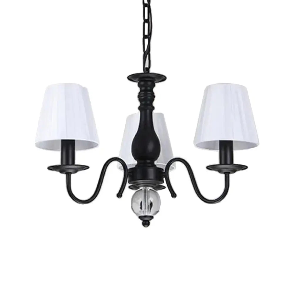 Conical Living Room Pendant Chandelier Traditional Fabric 3/5/6 Lights White Hanging Fixture 3 /
