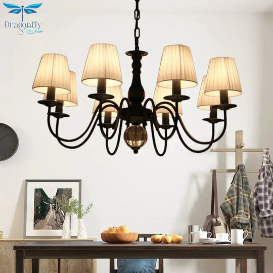 Conical Living Room Pendant Chandelier Traditional Fabric 3/5/6 Lights White Hanging Fixture