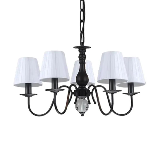 Conical Living Room Pendant Chandelier Traditional Fabric 3/5/6 Lights White Hanging Fixture 5 /