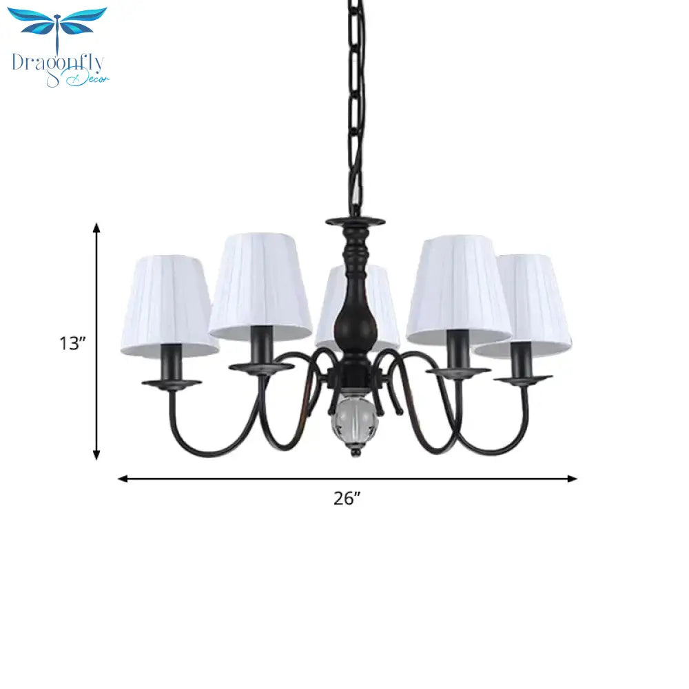 Conical Living Room Pendant Chandelier Traditional Fabric 3/5/6 Lights White Hanging Fixture