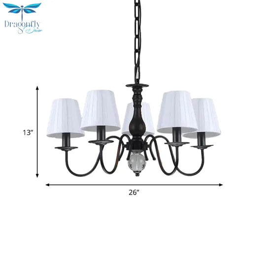 Conical Living Room Pendant Chandelier Traditional Fabric 3/5/6 Lights White Hanging Fixture