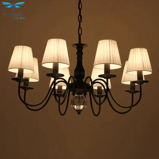 Conical Living Room Pendant Chandelier Traditional Fabric 3/5/6 Lights White Hanging Fixture