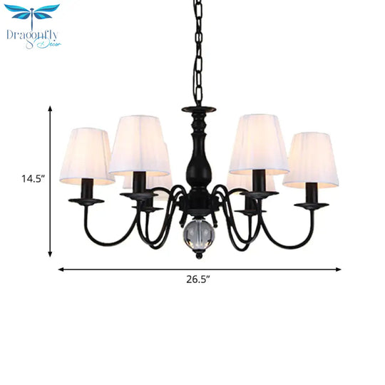 Conical Living Room Pendant Chandelier Traditional Fabric 3/5/6 Lights White Hanging Fixture