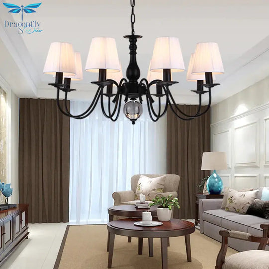 Conical Living Room Pendant Chandelier Traditional Fabric 3/5/6 Lights White Hanging Fixture