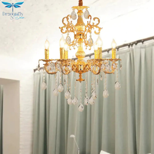 Contemporary Candle Chandelier Lamp Crystal 6/8 Lights Bedroom Pendant Light Fixture In Gold