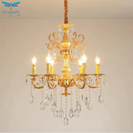 Contemporary Candle Chandelier Lamp Crystal 6/8 Lights Bedroom Pendant Light Fixture In Gold