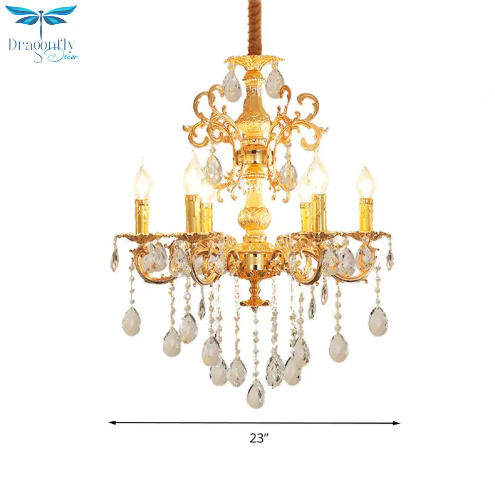Contemporary Candle Chandelier Lamp Crystal 6/8 Lights Bedroom Pendant Light Fixture In Gold