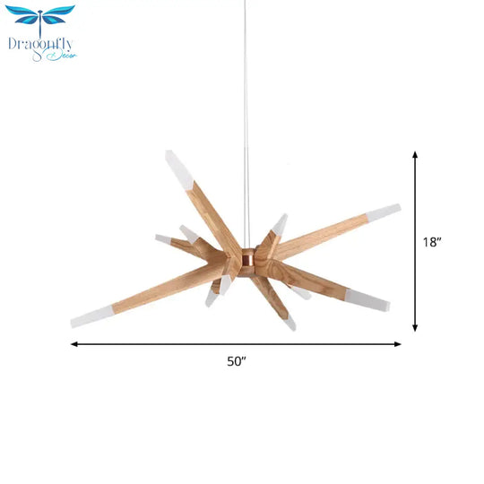 Contemporary Sputnik Chandelier Pendant Light 12 Lights Led Hanging Ceiling With Wood Shade
