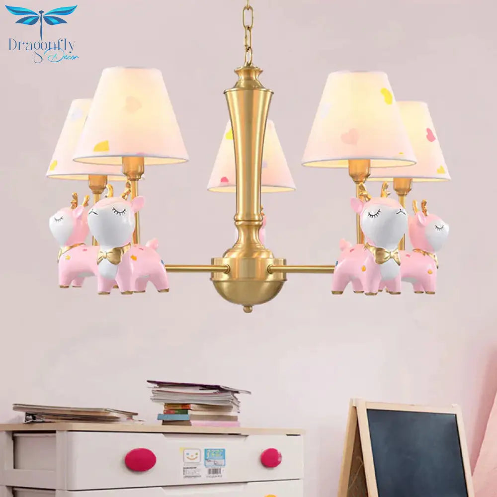 Contemporary Tapered Shade Hanging Light Fixture With Deer Metal Chandelier For Living Room