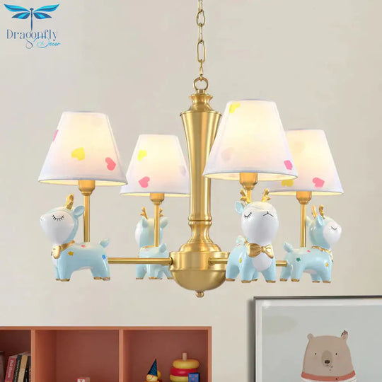Contemporary Tapered Shade Hanging Light Fixture With Deer Metal Chandelier For Living Room