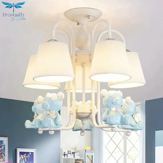 Contemporary Tapered Shade Hanging Lights Fabric Chandelier For Living Room