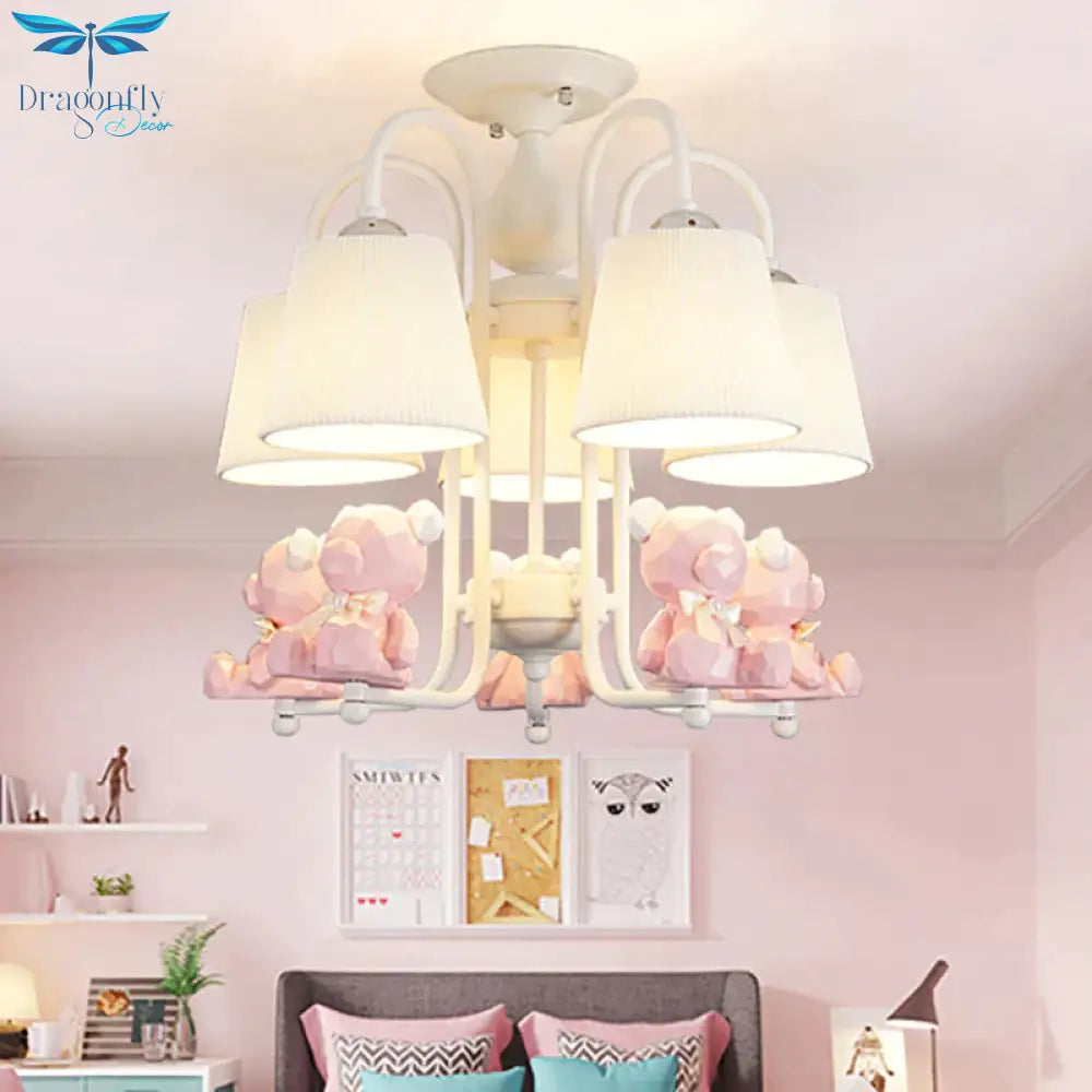 Contemporary Tapered Shade Hanging Lights Fabric Chandelier For Living Room