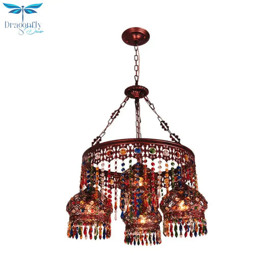 Copper Circular Chandelier Pendant Light Bohemian Metal 4 Heads Dining Room Ceiling Suspension Lamp