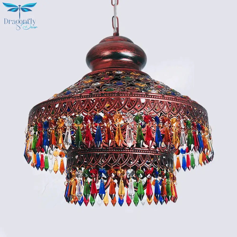 Copper Cone Hanging Chandelier Bohemian Metal 3 Heads Dining Room Pendant Ceiling Light