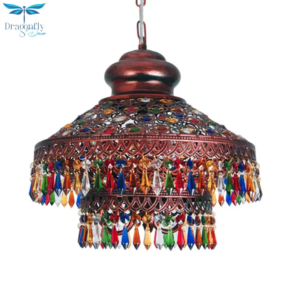 Copper Cone Hanging Chandelier Bohemian Metal 3 Heads Dining Room Pendant Ceiling Light