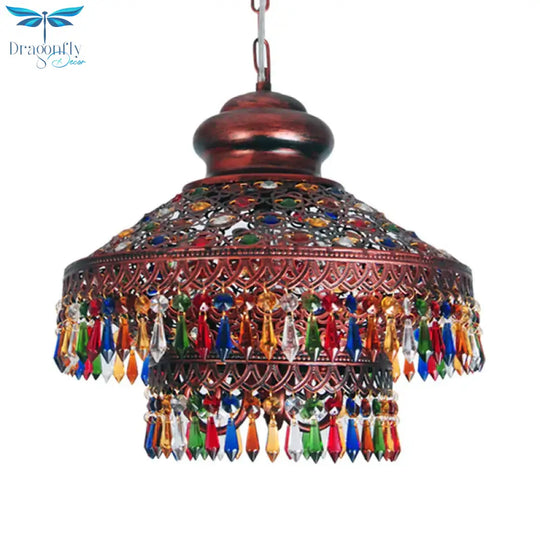 Copper Cone Hanging Chandelier Bohemian Metal 3 Heads Dining Room Pendant Ceiling Light