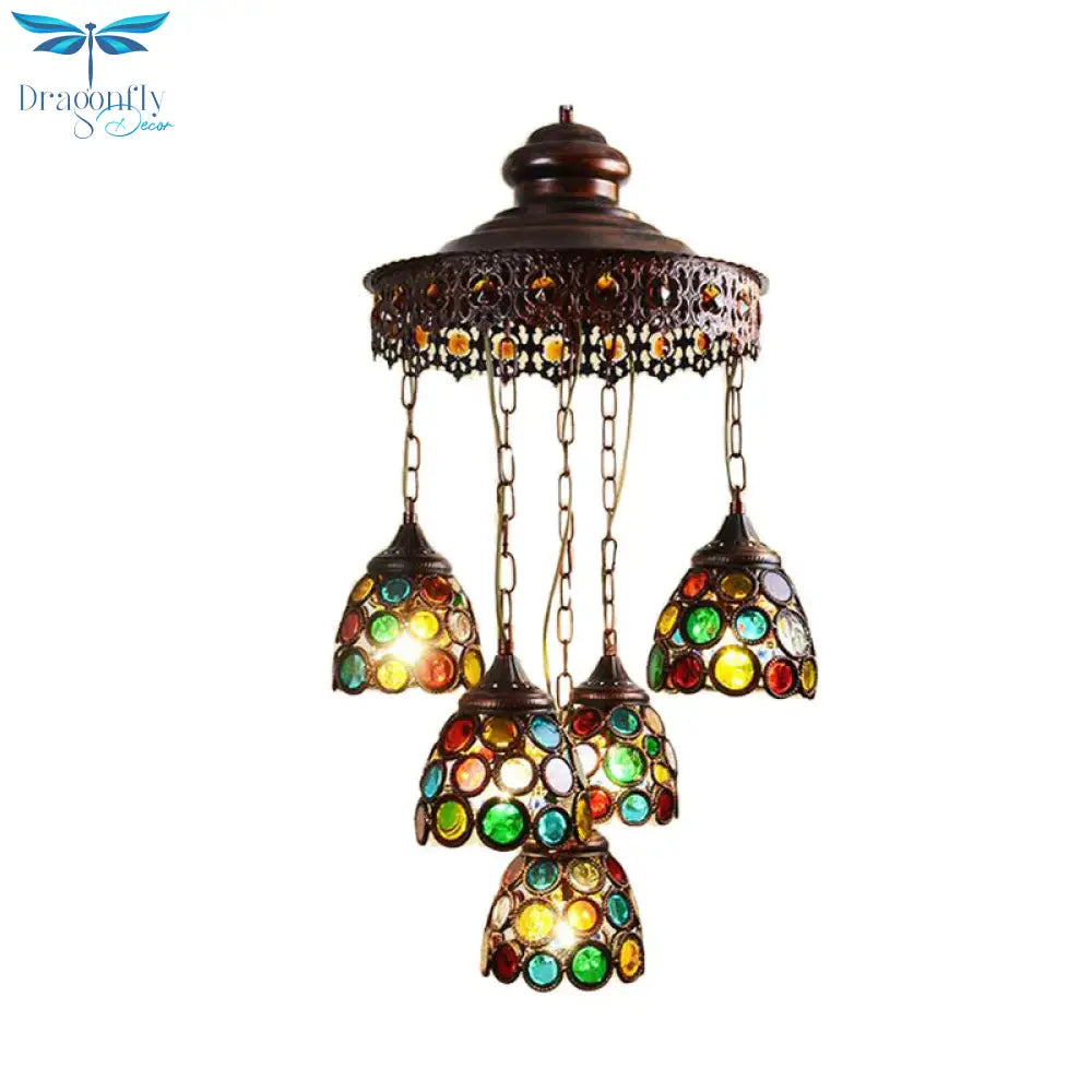 Copper Dome Hanging Chandelier Bohemian Metal 5 Heads Living Room Pendant Ceiling Light