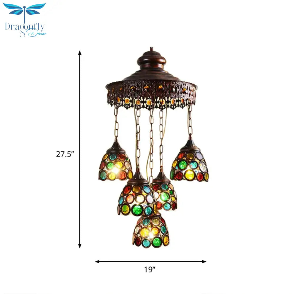 Copper Dome Hanging Chandelier Bohemian Metal 5 Heads Living Room Pendant Ceiling Light