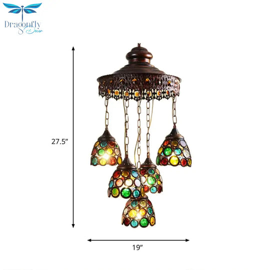 Copper Dome Hanging Chandelier Bohemian Metal 5 Heads Living Room Pendant Ceiling Light