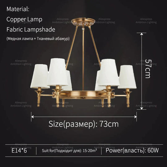 Copper Round 6 - 8 Light Chandelier For Bedroom Kitchen Dining Room Living Lights / Cold White 6000K