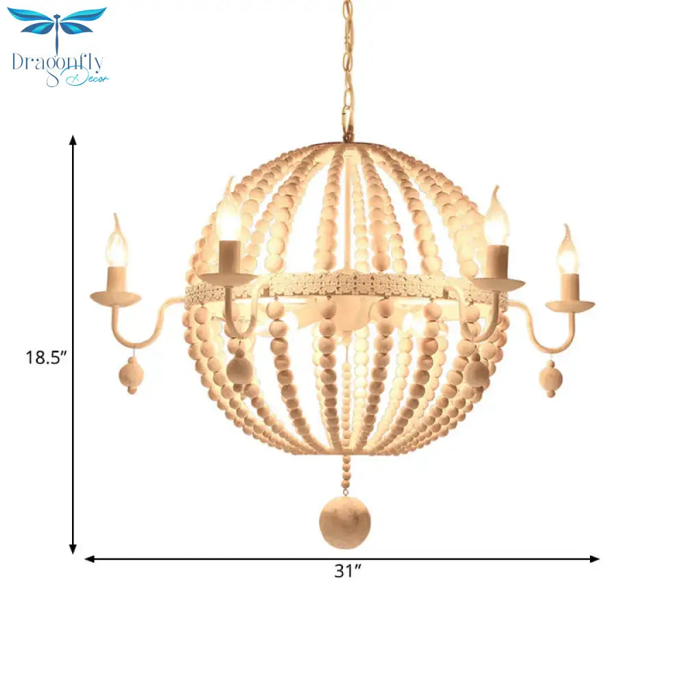 Cottage Sphere Beaded Chandelier 25.5’/31’ Dia 9 - Light White Wood Suspended Lighting Fixture