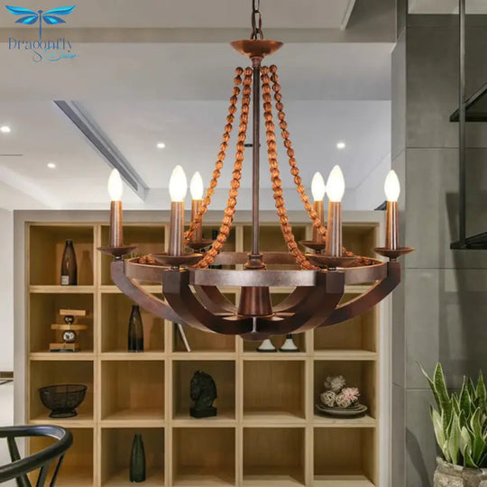Country Candlelabrum Pendant Light 3 Lights Metal Chandelier Lamp In Dark Wood