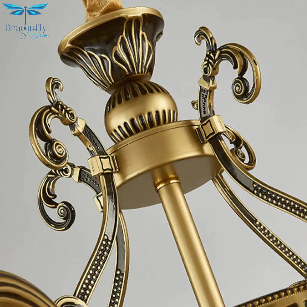 Country Style Dome Pendant Light With Cone Stained Glass 9/11 Lights Chandelier Lamp In Beige
