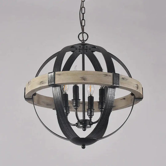 Country Style Wood Strap Globe Pendant Chandelier In Black 4 /