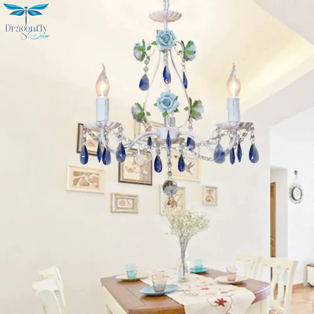Countryside Candlestick Hanging Pendant 3/5/8 Heads Crystal Chandelier Lighting Fixture In