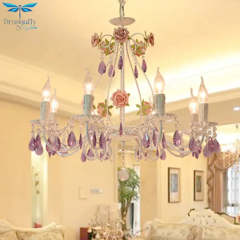 Countryside Candlestick Hanging Pendant 3/5/8 Heads Crystal Chandelier Lighting Fixture In