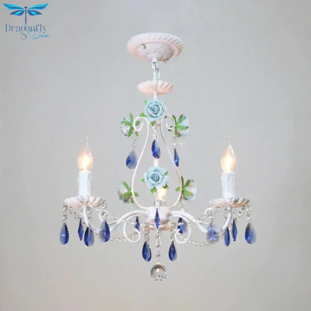 Countryside Candlestick Hanging Pendant 3/5/8 Heads Crystal Chandelier Lighting Fixture In