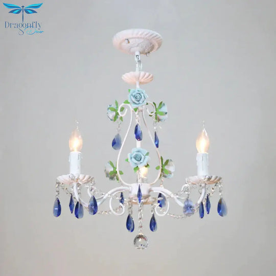 Countryside Candlestick Hanging Pendant 3/5/8 Heads Crystal Chandelier Lighting Fixture In
