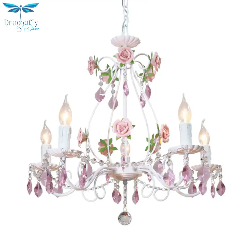 Countryside Candlestick Hanging Pendant 3/5/8 Heads Crystal Chandelier Lighting Fixture In
