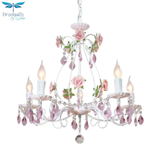 Countryside Candlestick Hanging Pendant 3/5/8 Heads Crystal Chandelier Lighting Fixture In