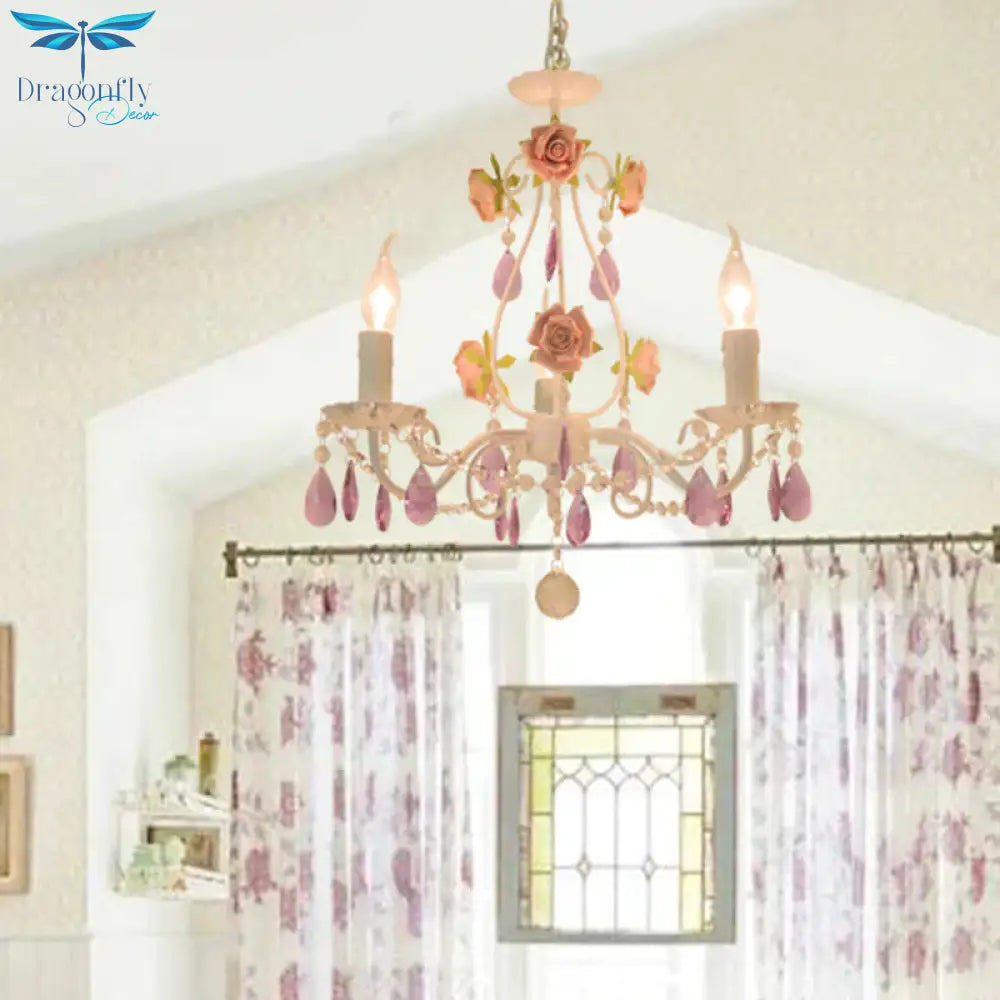 Countryside Candlestick Hanging Pendant 3/5/8 Heads Crystal Chandelier Lighting Fixture In