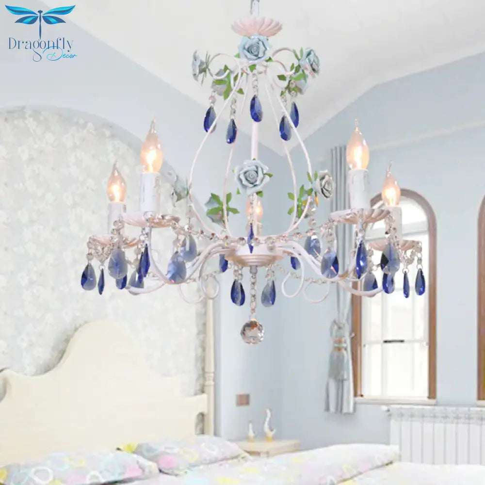 Countryside Candlestick Hanging Pendant 3/5/8 Heads Crystal Chandelier Lighting Fixture In