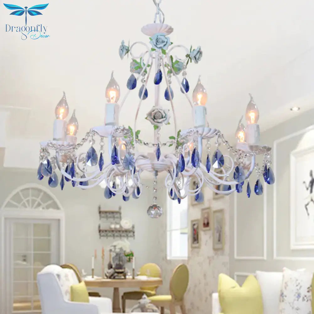 Countryside Candlestick Hanging Pendant 3/5/8 Heads Crystal Chandelier Lighting Fixture In