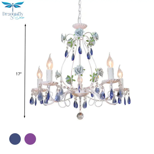 Countryside Candlestick Hanging Pendant 3/5/8 Heads Crystal Chandelier Lighting Fixture In