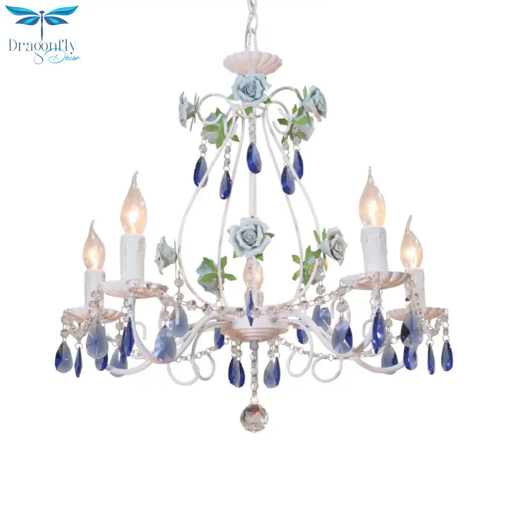 Countryside Candlestick Hanging Pendant 3/5/8 Heads Crystal Chandelier Lighting Fixture In