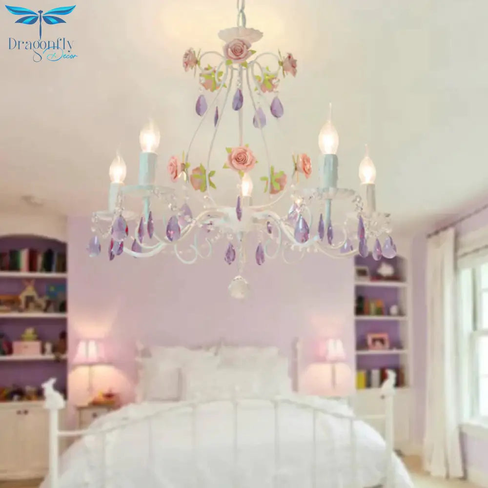 Countryside Candlestick Hanging Pendant 3/5/8 Heads Crystal Chandelier Lighting Fixture In