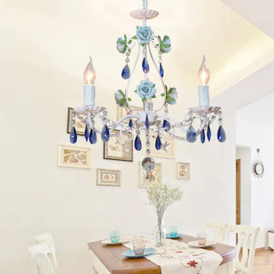 Countryside Candlestick Hanging Pendant 3/5/8 Heads Crystal Chandelier Lighting Fixture In