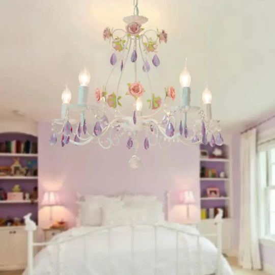 Countryside Candlestick Hanging Pendant 3/5/8 Heads Crystal Chandelier Lighting Fixture In