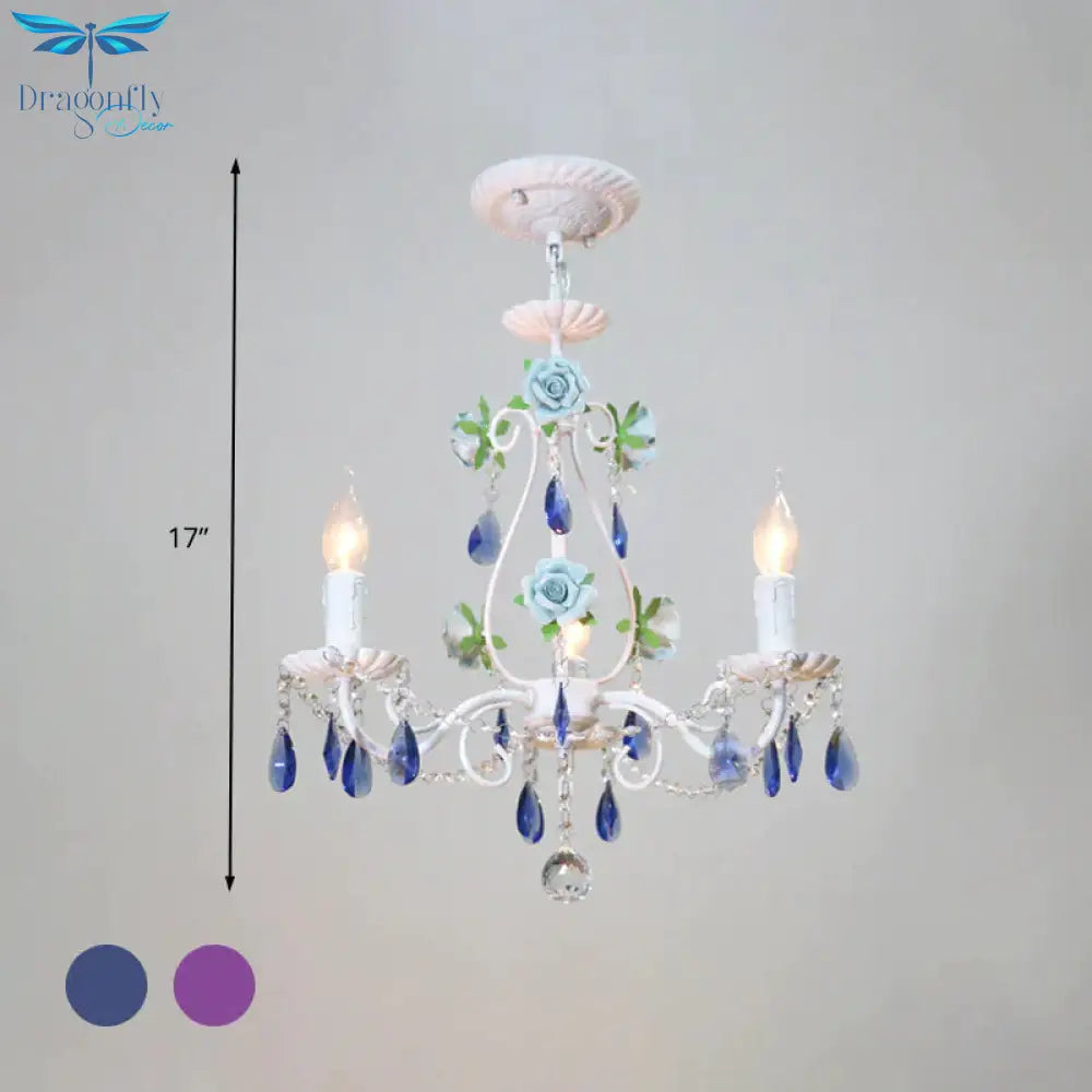 Countryside Candlestick Hanging Pendant 3/5/8 Heads Crystal Chandelier Lighting Fixture In