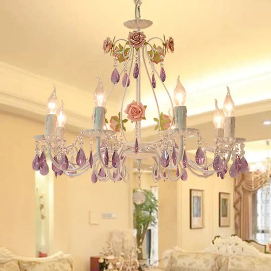 Countryside Candlestick Hanging Pendant 3/5/8 Heads Crystal Chandelier Lighting Fixture In