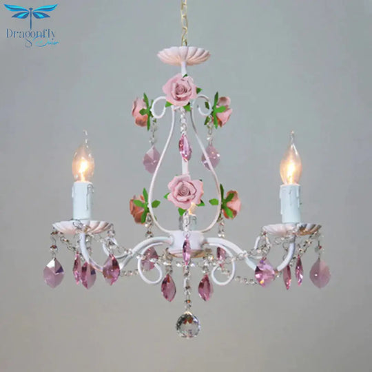Countryside Candlestick Hanging Pendant 3/5/8 Heads Crystal Chandelier Lighting Fixture In